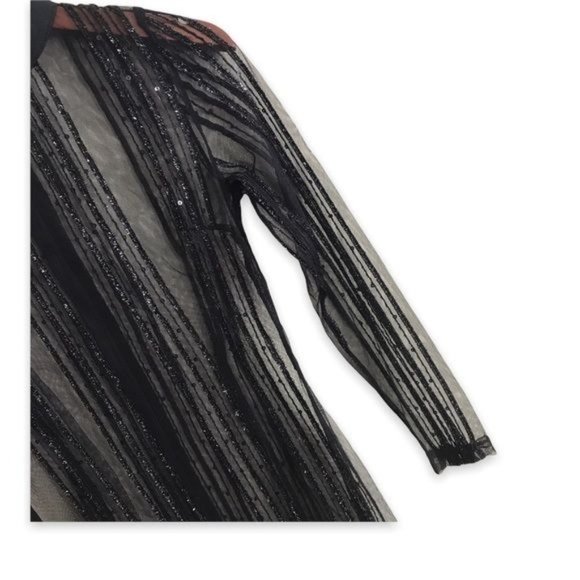 Black Sheer Mesh Sparkle Vertical Striped Maxi Dress | Gown - Picture 12 of 13